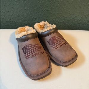 Ariat Tan Kids Slippers with Fur Trim
